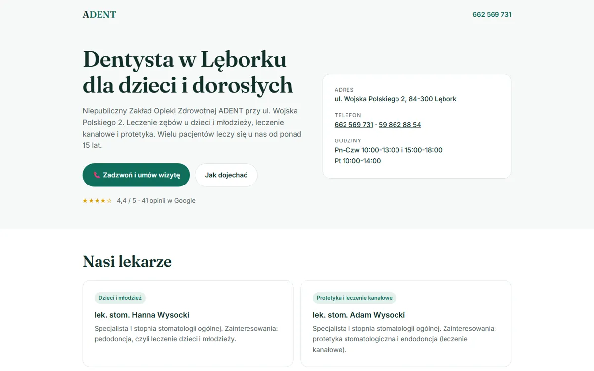 Strona gabinetu ADENT